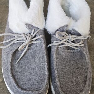 Cozy Gray and White Fur-Lined Shoes